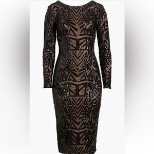 Black Long sleeve sequin midi cocktail dress